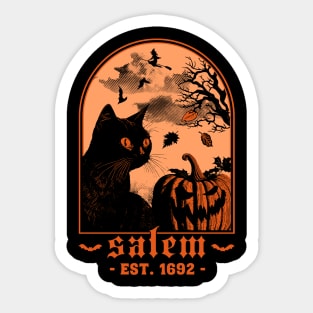 Salem 1692 - Black Cat Pumpkin - Retro Vintage Halloween Sticker